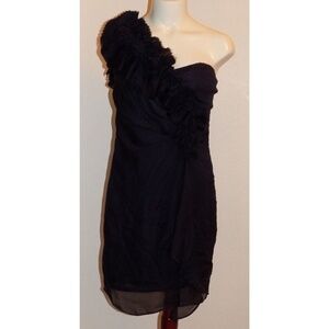 NWT Very J One Shoulder Dress Navy Blue Size Small Ruffle Asymmetrical Club Prom